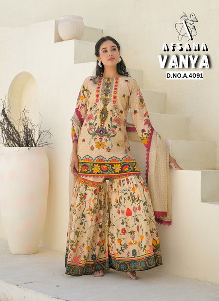 Vanya By Afsana Shimer Gold Online Kurti With Bottom Dupatta Wholesale
